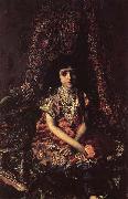 Mikhail Vrubel Girl Against a perslan carpet oil